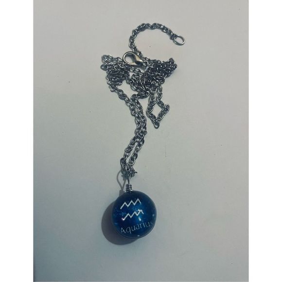 Aquarius BLUE GLOBE ZODIAC STAR SIGN HOROSCOPE NECKLACE - Picture 5 of 9